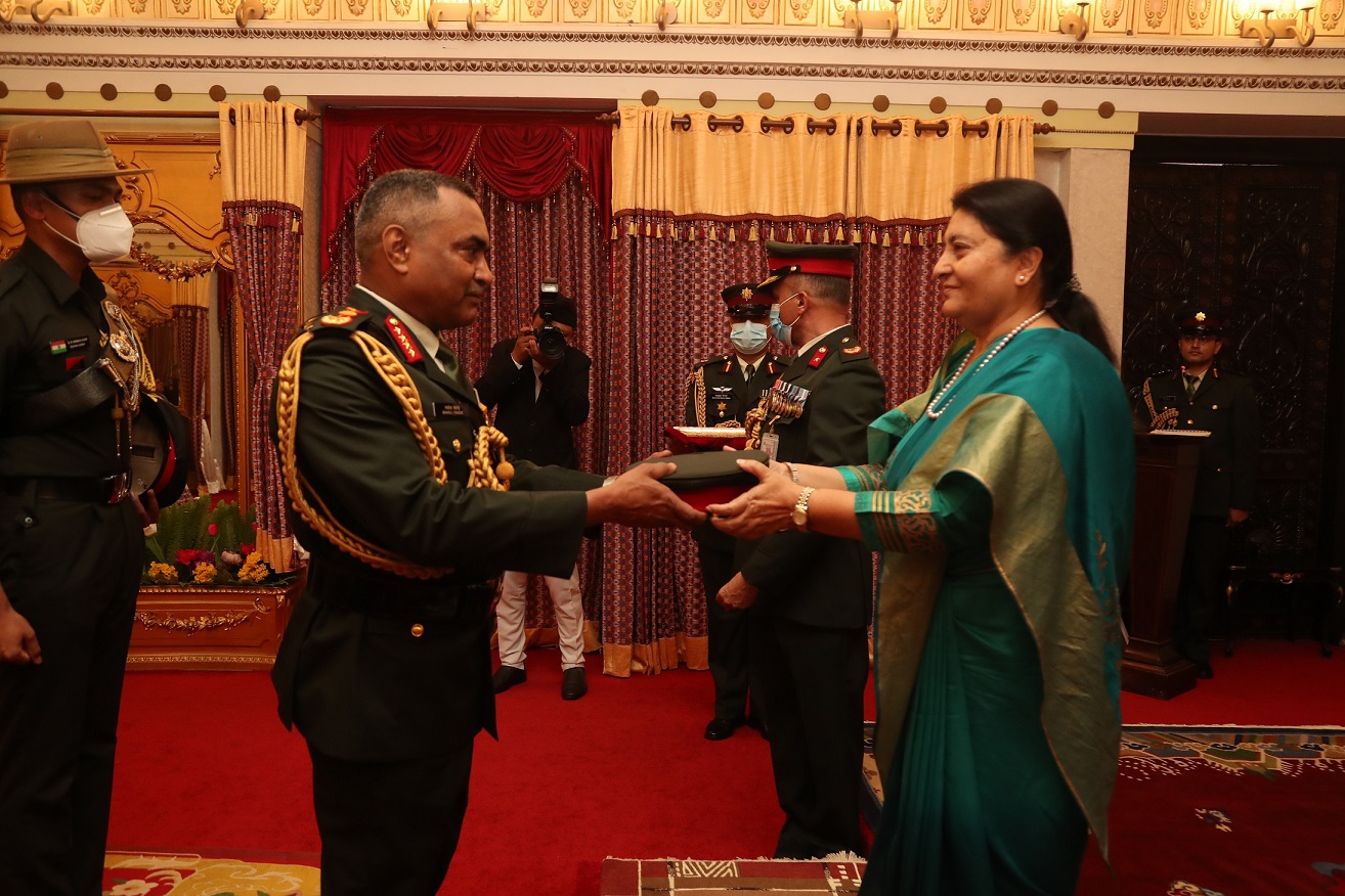 President Bhandari Conferes Indian Army Chief Pande The Rank Of ...