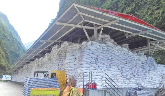 Fertiliser sacks pile up at Tatopani