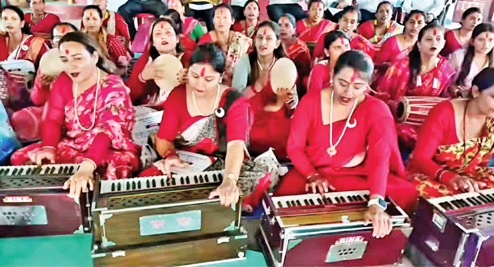 Women learning musical instruments