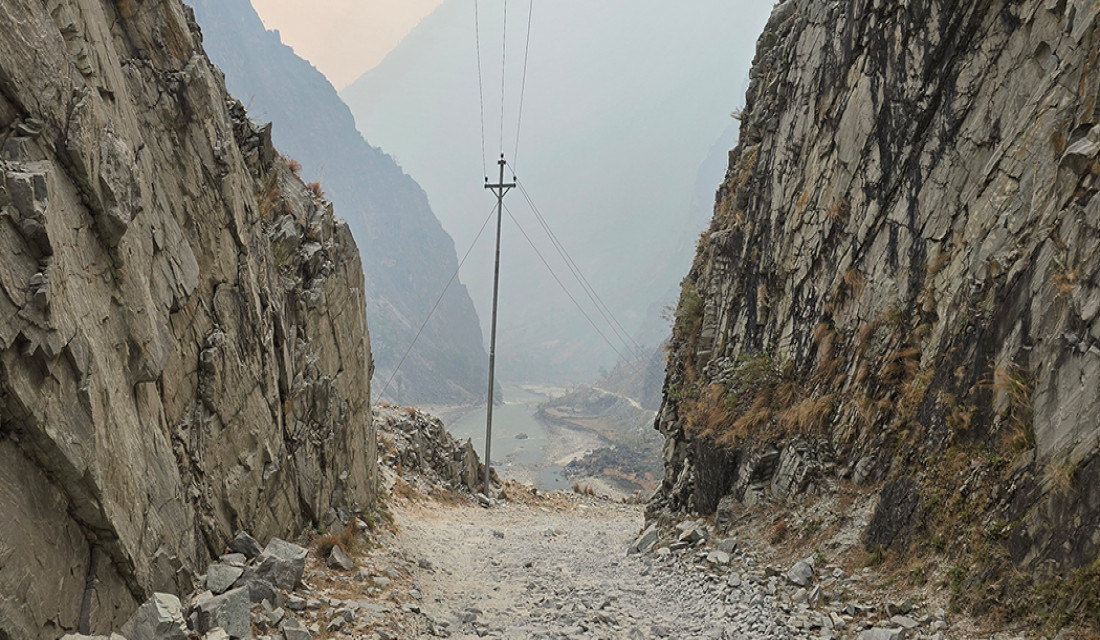 Constructing Dolpa Road via rocks