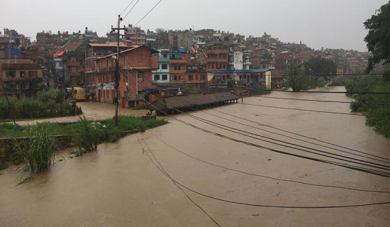 Hanumante river inundates settlement in Bhaktapur