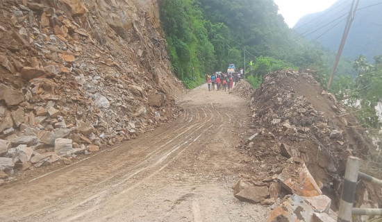 Prithvi Highway disrupted by landslide opened for one-way traffic