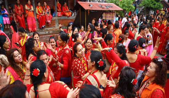 Women celebrating Teej festival today