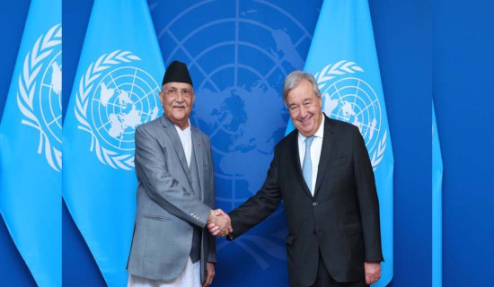 PM Oli, UN chief  Guterres meet in New York, discuss climate change