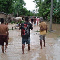 Landslide sweeps away four houses in Dolakha