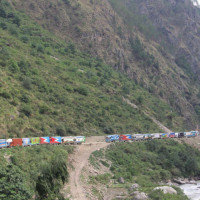 Dry landslide damages eight containers near Tatopani in Rasuwa