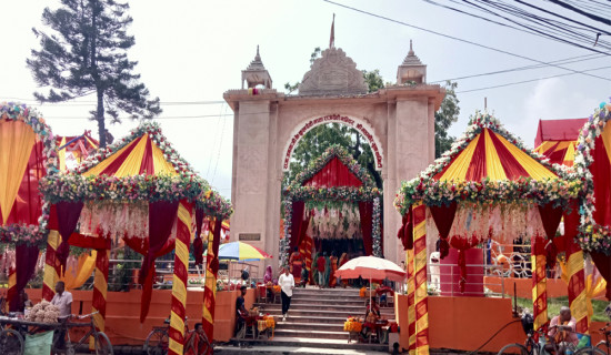 Rajdevi temple being decorated for Dashain