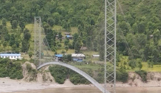 Suspension bridge connecting two districts at risk due to flood in Trishuli River