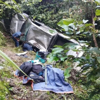 A section of road along Siddhartha Highway sinks, vehicles stranded