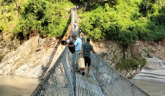 Connectivity between Tanahun and Bharatpur disrupted after flood damages suspension bridge