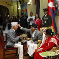 PM Oli receives Dashain 'tika'