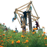 Bailey bridge construction at  final stage in Khurkot