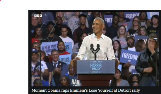 Moment Obama raps Eminem's Lose Yourself at Detroit rally