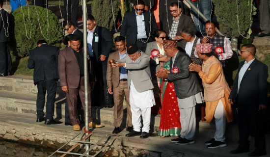 President Paudel observes Chhath, offers Argha to setting Sun