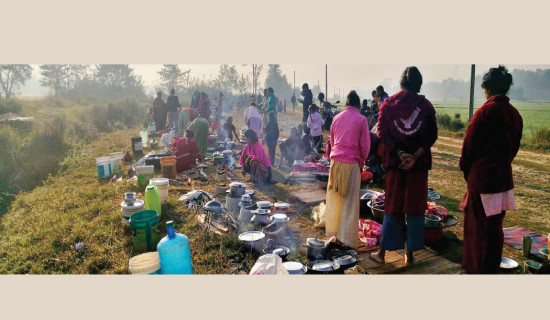 Hundreds of Tharu families marking Bhajhar by cooking, eating together