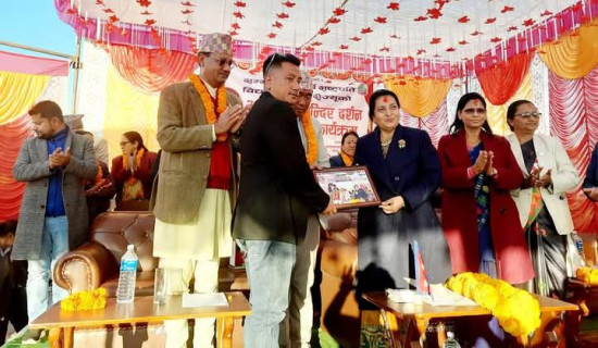 Former President Bhandari worships in Aalamdevi Temple in Syangja