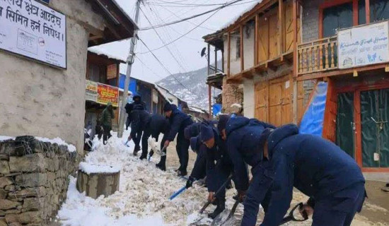 Police clean roads to ensure safe  operation of vehicles in Humla