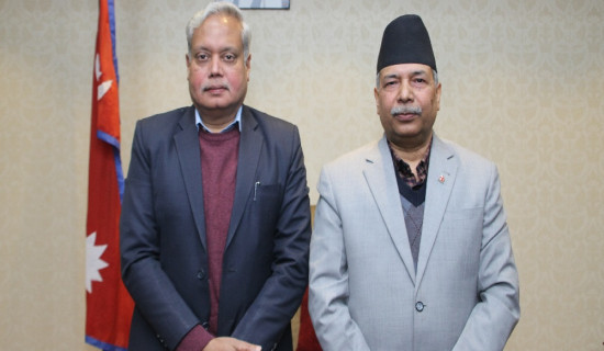 Indian ambassador to Nepal Srivastava pays courtesy call on Vice President Yadav