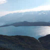 Tourists observing mountain ranges