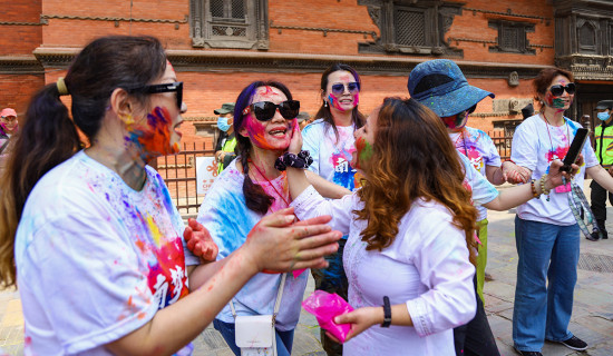 Foreign tourists celebrate Holi at Basantapur (Photo Feature)