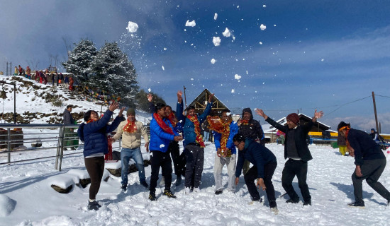 Devotees enjoy snow at Pathibhara (Photo Feature)