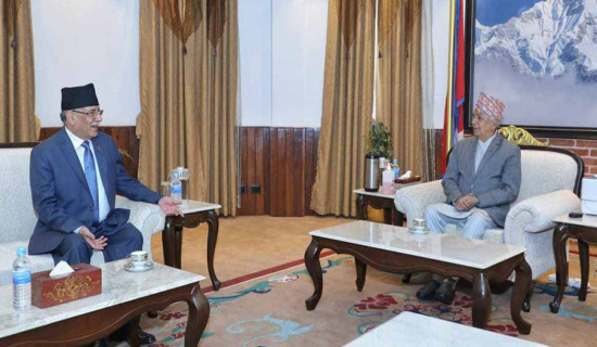 Maoist Centre Chair Prachanda meets President Paudel