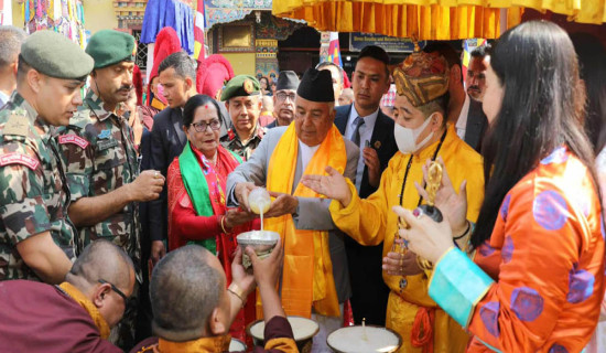 President Paudel conducts worship at Lhakhang monastery of Bouddha