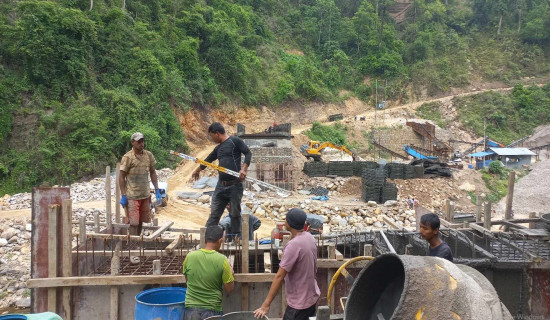 Bailey bridges being installed over Puwa and Mai Khola