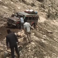 Vehicles parked on roads in Kushma , leaving bus park unused