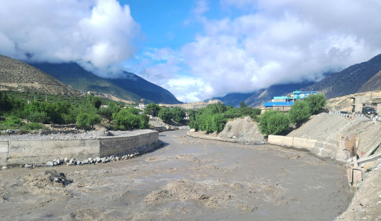 Embankments built along Kaligandaki River in Mustang