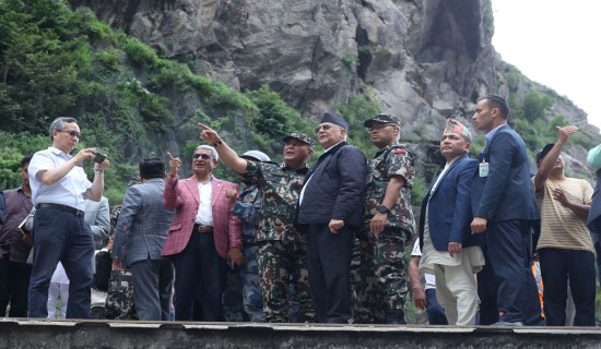 PM Oli inspects flood-hit areas in Rasuwa, Nuwakot districts (Photo Features)