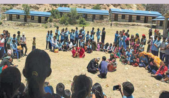 Students perform street drama  against superstitions in Humla