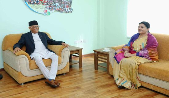 PM Oli and former President Bhandari hold meeting