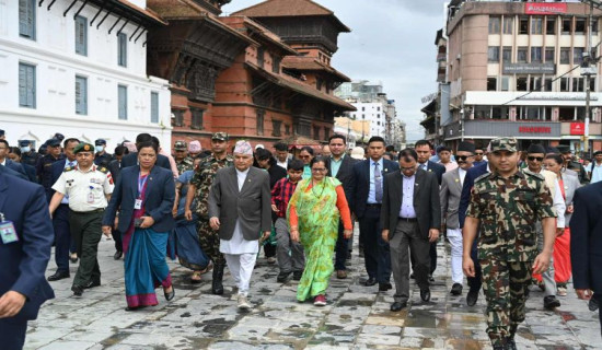 President Paudel observes heritage sites in Basantapur Area