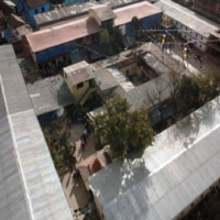 Makeshift embankment to prevent flooding in settlements