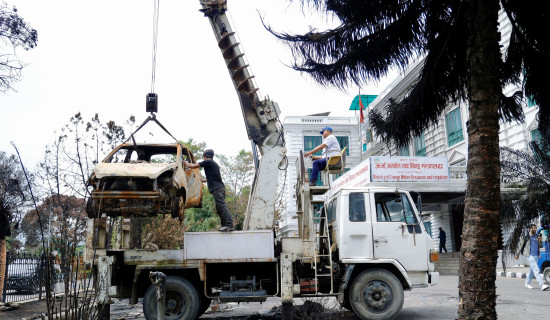 Vehicles damaged during arson inside Singha Durbar being managed