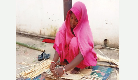 Dom Community weaving bamboo baskets for Chhath