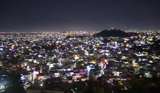 Glittering  light brightens Kathmandu today as people are celebrating Laxmi Pooja