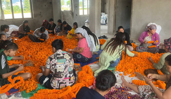 Garland of marigold flowers