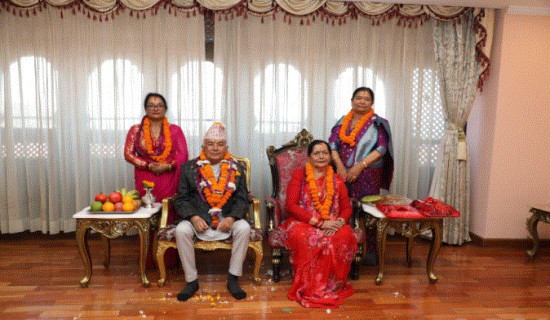 President Paudel receives Tihar 'tika' from his two sisters