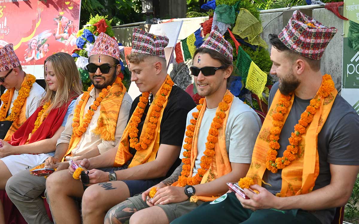 Tourists from over 15  countries receive Bhaitika from Nepali sisters