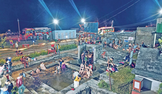 Tourists throng Bhurung hot spring in Myagdi