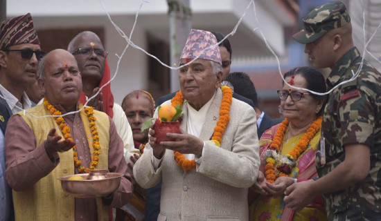 President Paudel performs Chhath puja