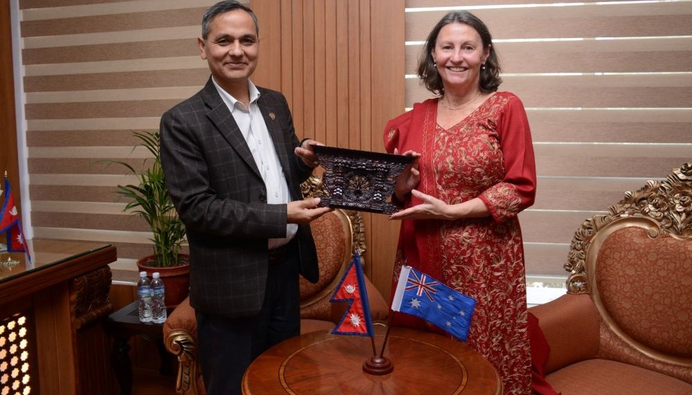 Australian Ambassador Johnston pays farewell courtesy call to Home Minister Aryal