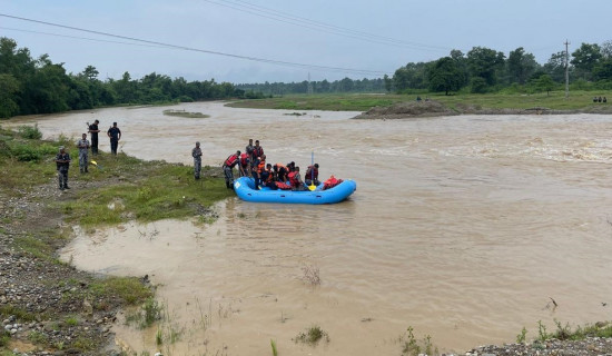 Swollen stream obstructs students to appear in SEE upgrading exam, APF team rescues them