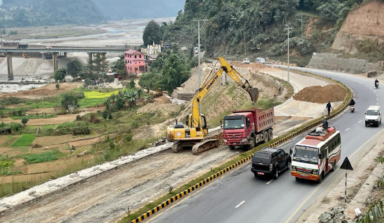 Collapsed  Mugling- Pokhara road section being repaired after four months