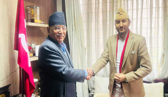 Coordinator of Nepali Communist Party Prachanda and Communication Minister Kharel meet