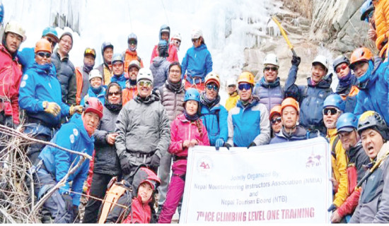 Ice climbing training begins in Manang