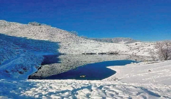Snow blankets Chhededaha Lake in Bajura