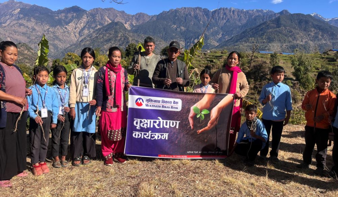 Lumbini world peace forum joins hands with Muktinath Bikas Bank limited for plantation drive in Dailekh